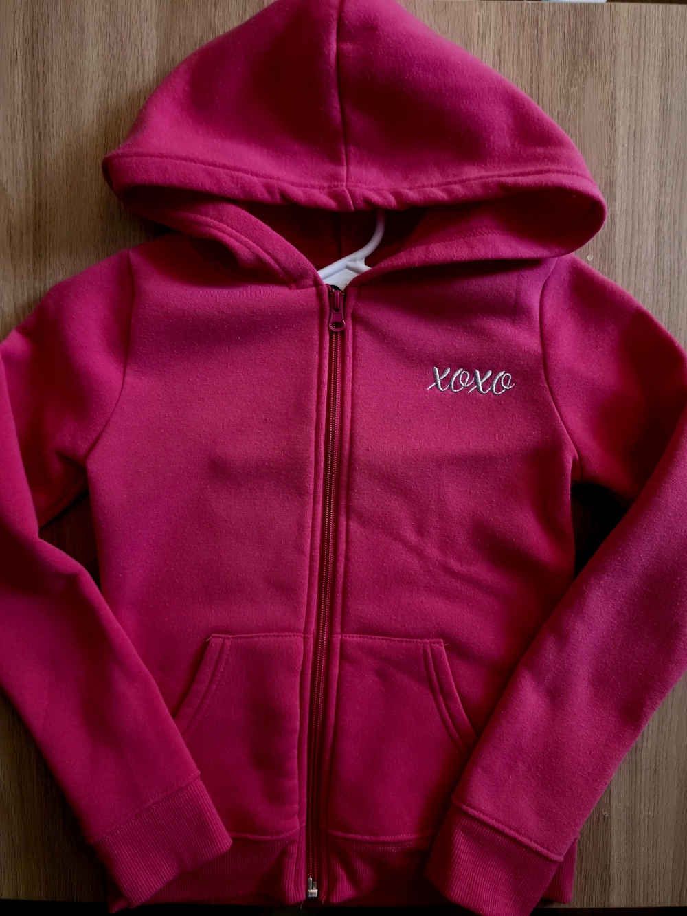Old Navy Hot Pink Girls' Hooded Zip-Up Sweatshirt with XOXO Embroidery